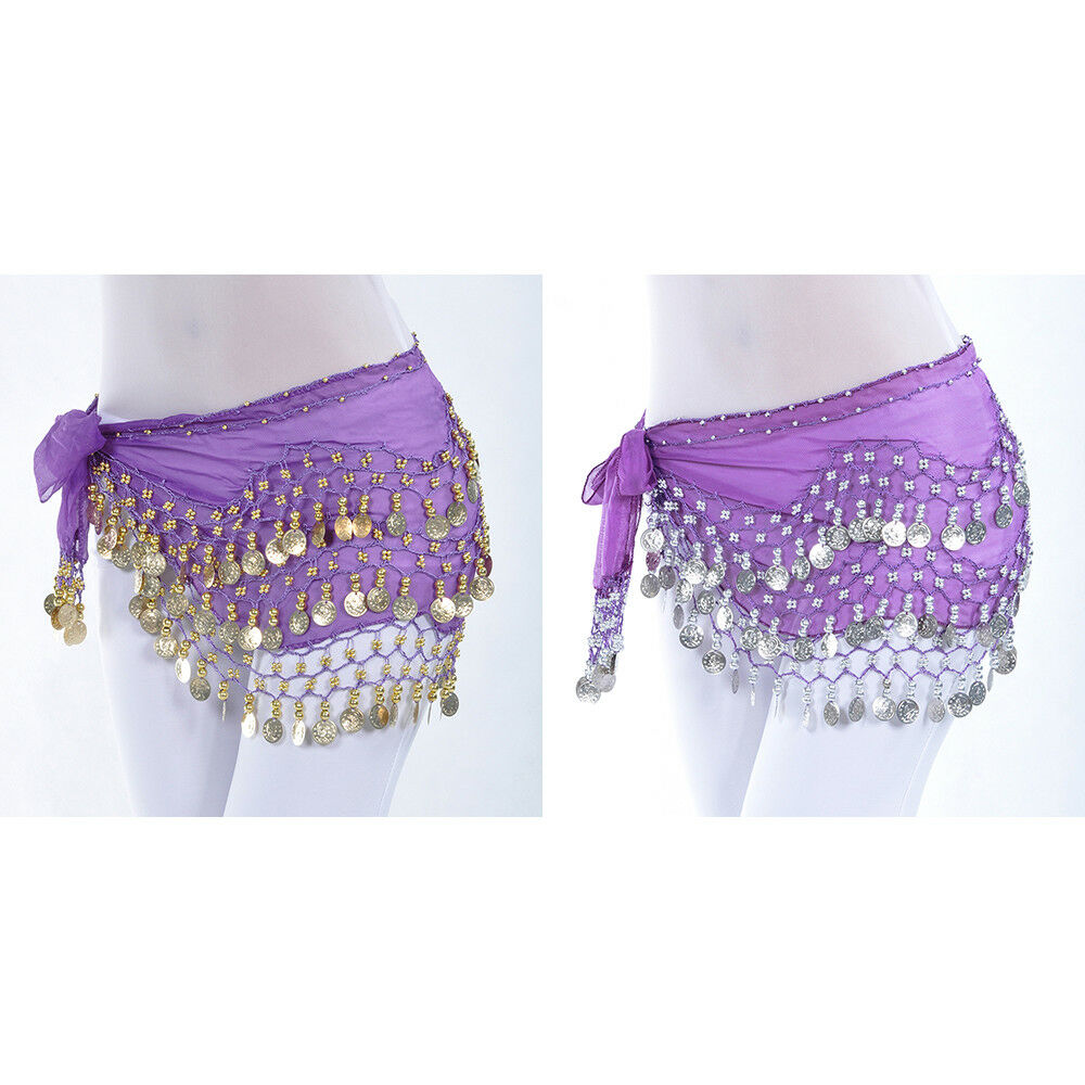Womens Belly Dance Hip Skirt Scarf Wrap Belt Hipscarf Gold/Silver Coins US  FAST